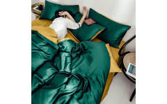 Постільна білизна ДУЕТ ROYAL GREEN/GOLDEN Premium Сатин однотон MERISET Постільна білизна ДУЕТ ROYAL GREEN/GOLDEN Premium Сатин однотон MERISET