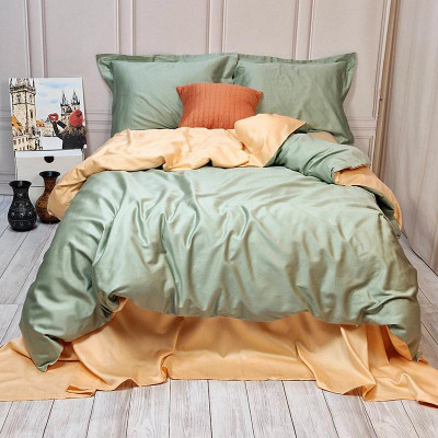 Постільна білизна ДУЕТ GREEN FOG/SOFT PEACH Premium Сатин однотон MERISET